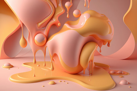 3d render, abstract orange background with liquid splashes and dropsの素材