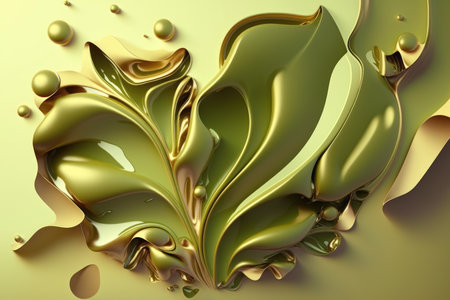 3d render of abstract liquid gold background with some pearls.の素材