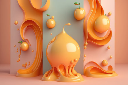3d render of abstract background with orange and blue liquid shapes.の素材