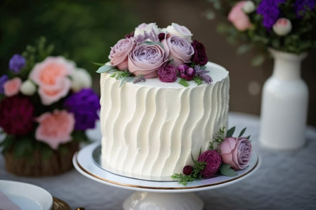 Wedding cake decorated with flowers. Wedding cake decorated with flowersの素材