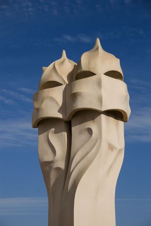 Barcelona Spain, 6/6/2009 La Pedrera chimneys-blue skyのeditorial素材