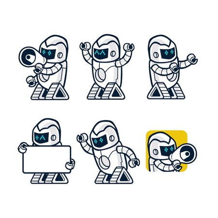 Different Poses Robot innovation technology science fiction future cute vector illustration setのイラスト素材