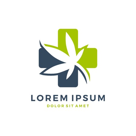 Medical cannabis logo vector. Hemp leaf icon.のイラスト素材