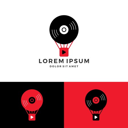 music hot air balloon play record logo vector downloadのイラスト素材