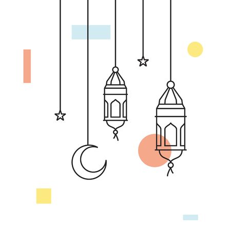 hanging arabic traditional lantern lamp ramadan kareem illustration line outline styleのイラスト素材