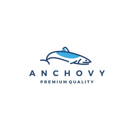 anchovy fish logo vector icon seafood illustrationのイラスト素材
