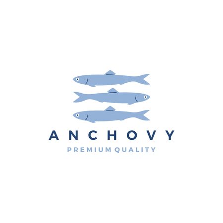 anchovy fish logo vector icon seafood illustrationのイラスト素材