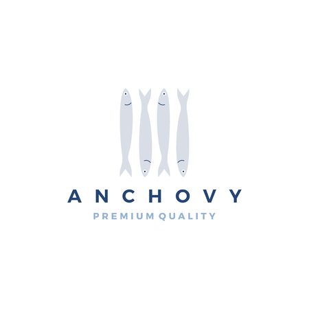 anchovy fish logo vector icon seafood illustrationのイラスト素材