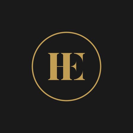 HE letter mark logo gold black initial vector iconのイラスト素材