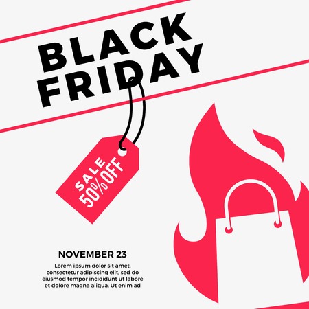 black friday sale social media post flat vector illustration of shopping bag fireのイラスト素材