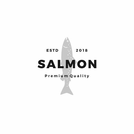 salmon fish logo seafood label badge vector sticker downloadのイラスト素材