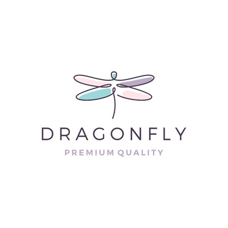 dragonfly logo vector line outline monoline icon illustrationのイラスト素材