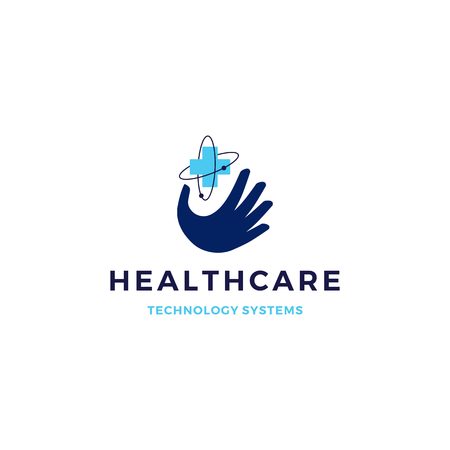 healthcare tech hand logo vector icon illustrationのイラスト素材