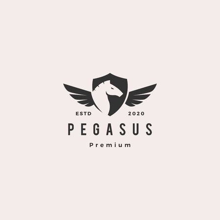 pegasus horse shield logo hipster vintage retro vector icon illustrationのイラスト素材