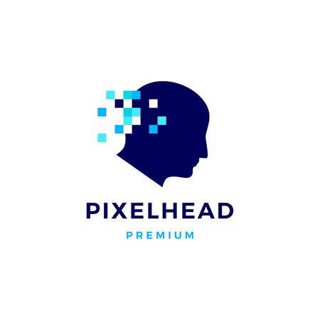 pixel head digital think logo vector icon illustrationのイラスト素材
