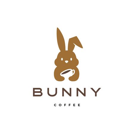 bunny hare rabbit coffee logo vector icon illustrationのイラスト素材