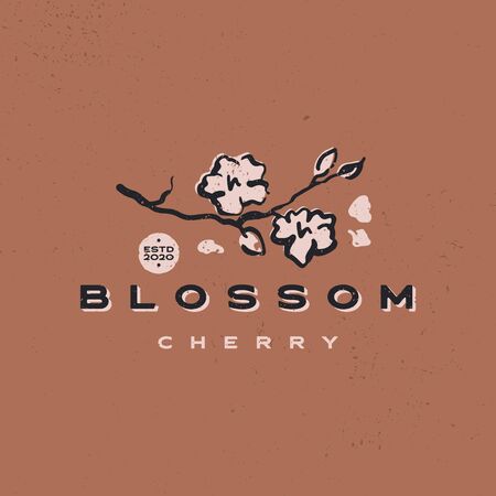 cherry blossom aesthetic vintage retro logo vector icon illustrationのイラスト素材
