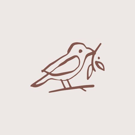 bird leaf vintage aesthetic ink stroke logo vector icon illustrationのイラスト素材