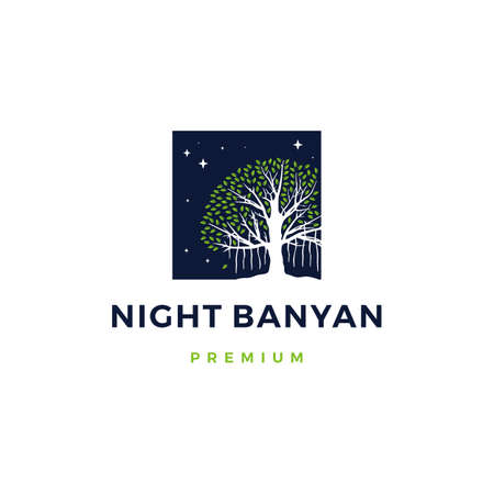 night banyan tree vector icon illustrationのイラスト素材