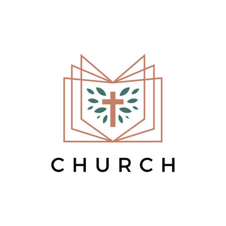 church book cross leaf logo vector icon illustrationのイラスト素材