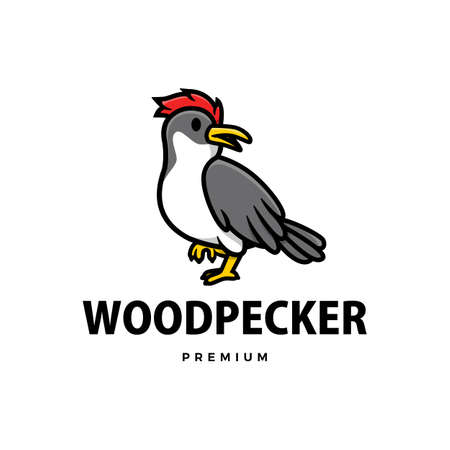 cute wood pecker cartoon logo vector icon illustrationのイラスト素材