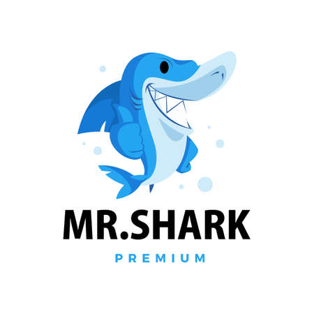 shark thumb up mascot character logo vector icon illustrationのイラスト素材