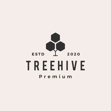 hexagon tree hive hipster vintage logo vector icon illustrationのイラスト素材