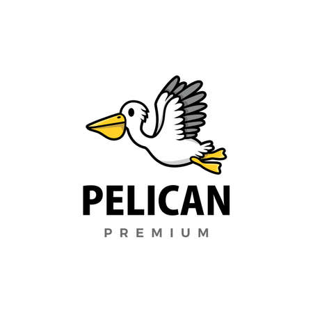 cute pelican cartoon logo vector icon illustrationのイラスト素材