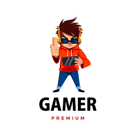 gamer thump up mascot character logo vector icon illustrationのイラスト素材