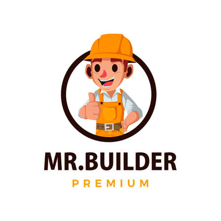 construction builder thumb up mascot character logo vector icon illustrationのイラスト素材