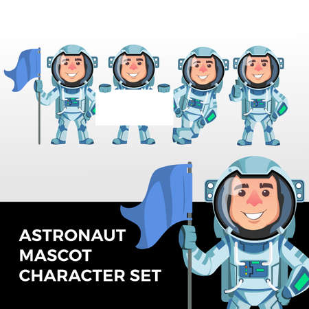 astronaut mascot character set logo vector icon illustrationのイラスト素材