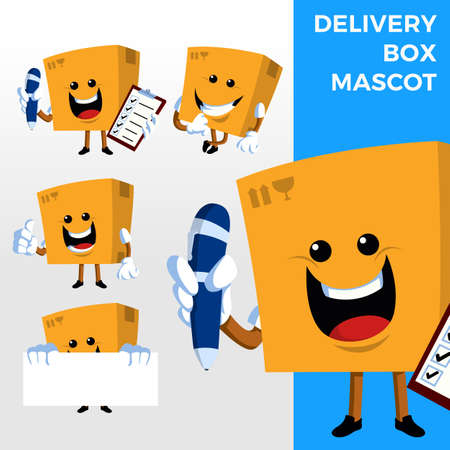 delivery box mascot character set logo vector icon illustrationのイラスト素材