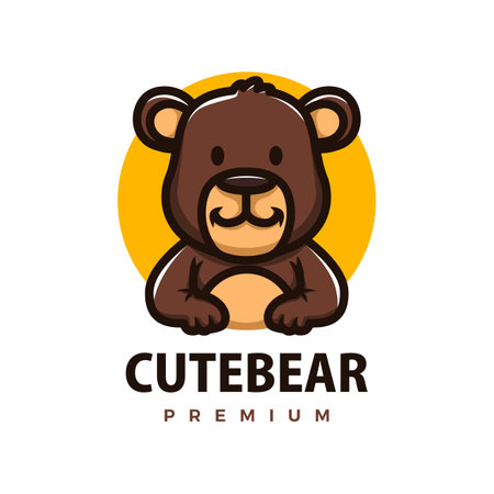 cute brown bear cartoon logo vector icon illustrationのイラスト素材