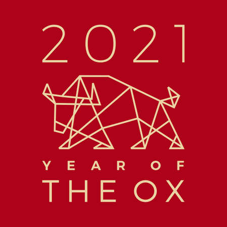 chinese new year 2021 ox bull geometric polygonal logo vector icon illustrationのイラスト素材