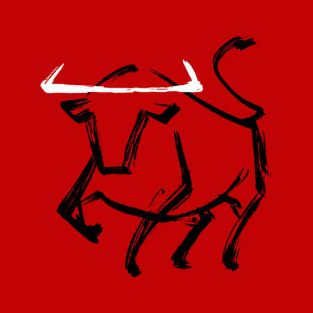 bull dry ink brush chinese new year 2021 logo vector icon illustrationのイラスト素材