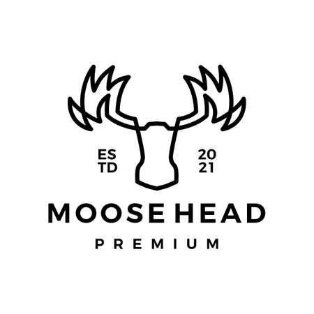 moose head monoline line art logo vector icon illustrationのイラスト素材