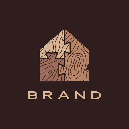 wood house puzzle home dove tail brown logo vector icon illustrationのイラスト素材