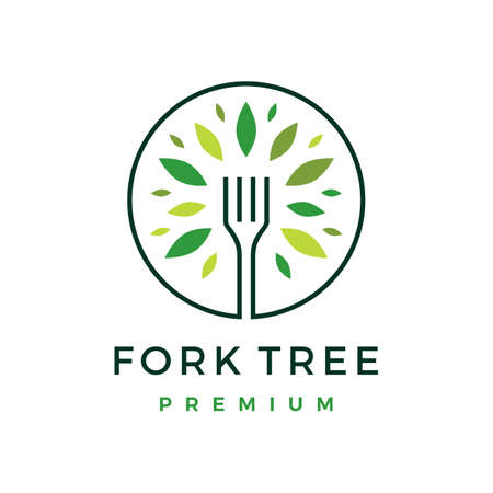 fork tree food leaf round logo vector icon illustrationのイラスト素材
