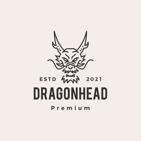 dragon head monoline line hipster vintage logo vector icon illustrationのイラスト素材