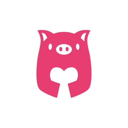 pig love negative space logo vector icon illustrationのイラスト素材