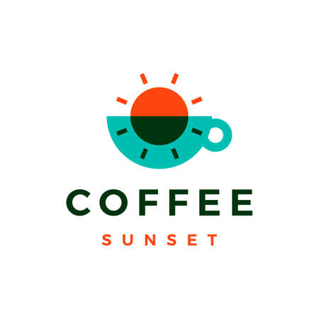 sunset coffee overlap overlay logo vector icon illustrationのイラスト素材