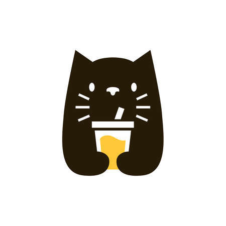 cat drink negative space vector icon illustrationのイラスト素材