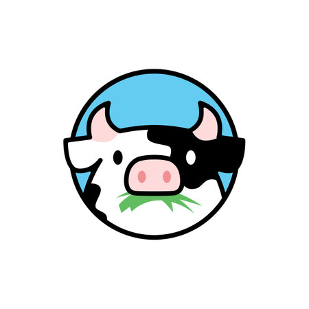 cute cow eat grass round circle emblem cartoon logo vector icon illustrationのイラスト素材