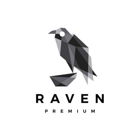 raven crow bird geometric polygonal logo vector icon illustrationのイラスト素材