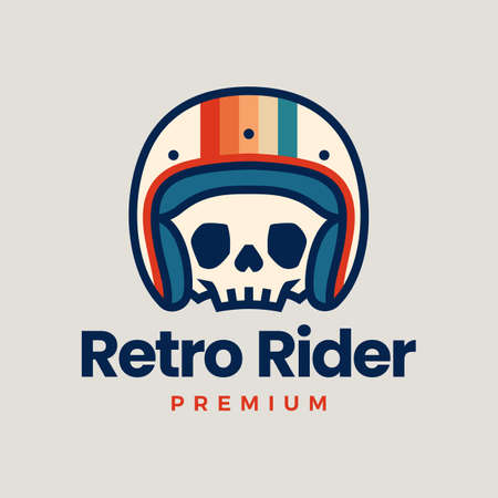 retro skull helmet rider motorcycle club logo vector icon illustrationのイラスト素材