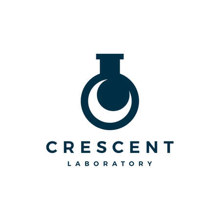 crescent moon laboratory labs logo vector icon illustrationのイラスト素材