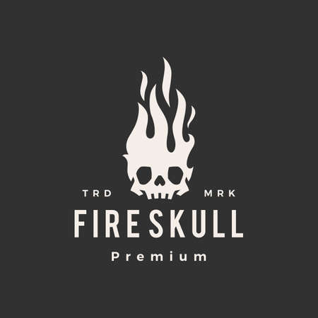 fire skull flame hipster vintage logo vector icon illustrationのイラスト素材