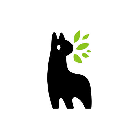 llama alpaca leaf logo vector icon illustrationのイラスト素材