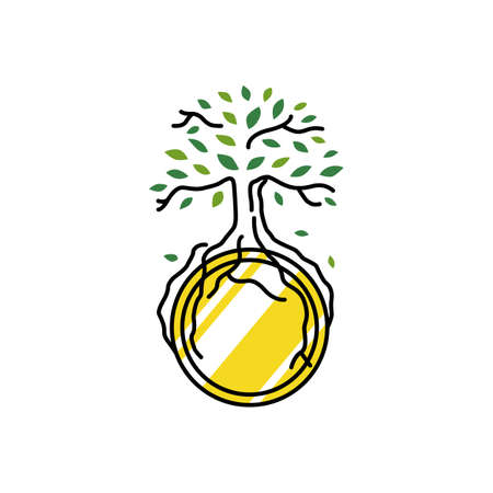 coin tree growth root crypto currency logo vector icon illustrationのイラスト素材