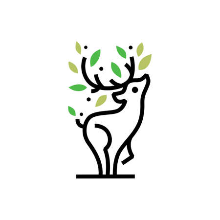 deer tree leaf monoline logo vector icon illustrationのイラスト素材